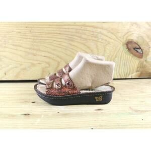 Alegria Fiona Womens 6.5 Sandals Copper Triple Strap Leather Snake Print 37 Shoe
